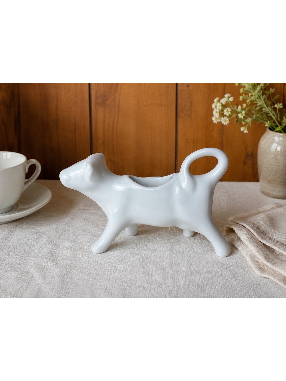 Vintage BIA Cordon Bleu Cow Creamer White Porcelain Farmhouse Kitchen Decor - Picture 1 of 9